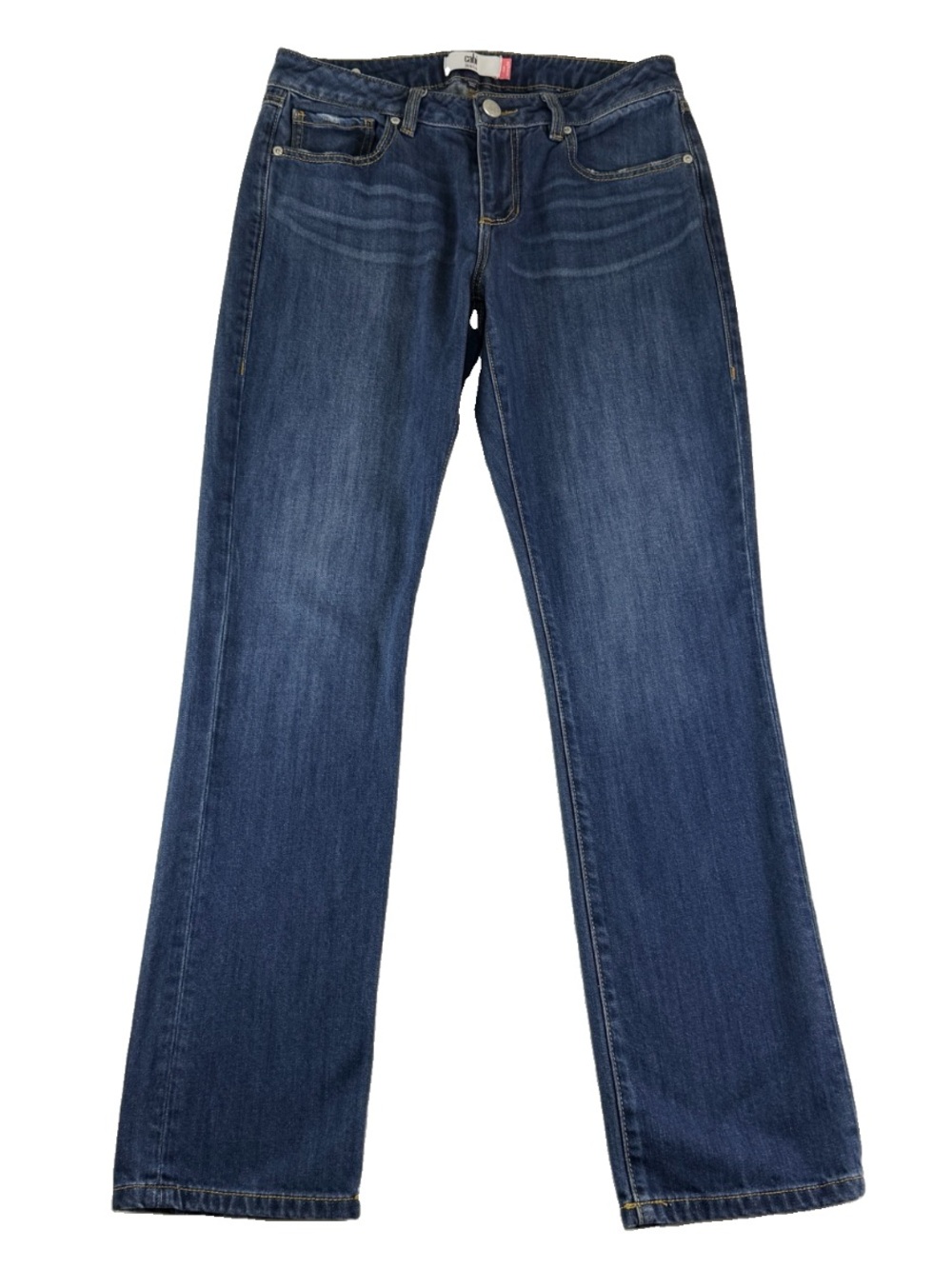 CAbi Jeans 6 30X29 The Straight Denim Distressed 5166 Dark Wash Blue 9” Rise EUC